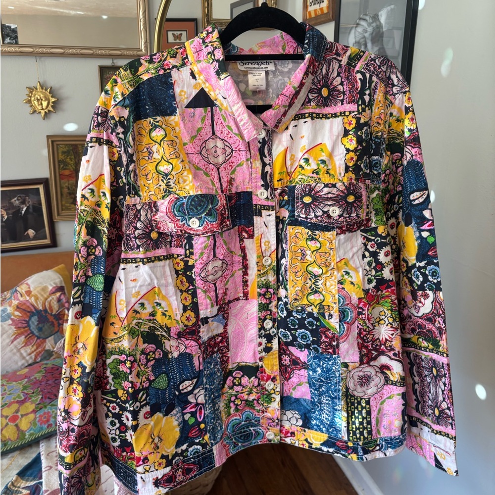 Serengeti Multicolor Floral Patchwork Bomber Jacket - Pink, Yellow, Blue